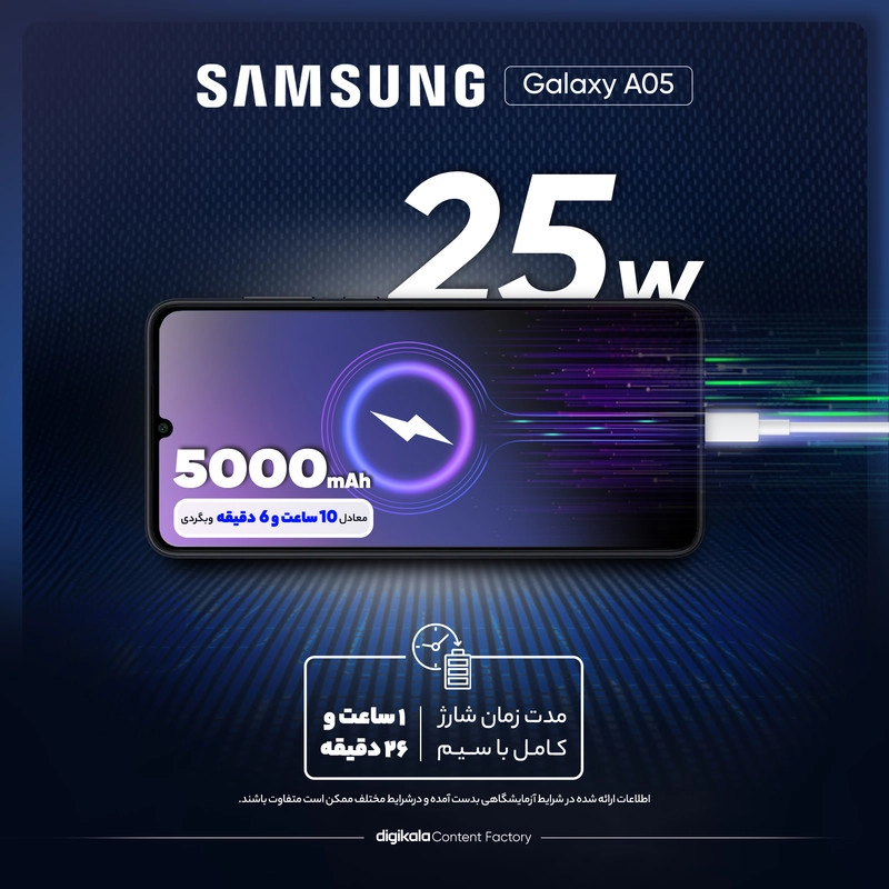 گوشی موبایل سامسونگ مدل Galaxy A05 دو سیم کارت ظرفیت 64 گیگابایت و رم 4 گیگابایت به همراه شارژر سامسونگ - سبز روشن